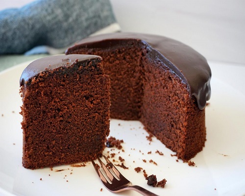 a chocolate cake with a fork